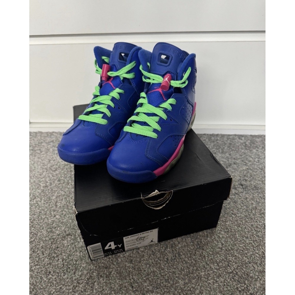 Air Jordan 6 Retro GG Sneakers Royal Blue Vivid Pink 543390-439 Size 4Y